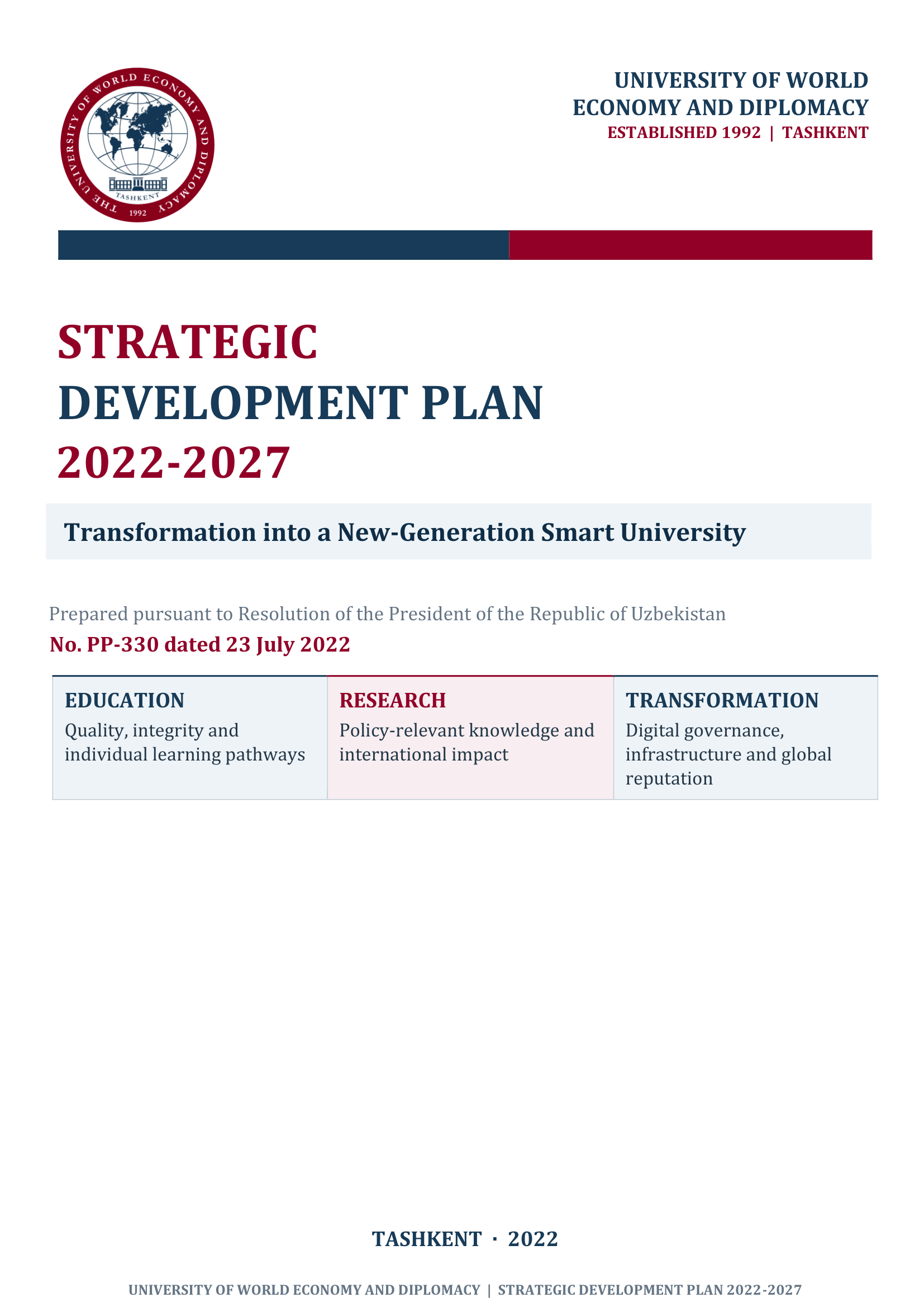 JIDUning 2022–2027-yillarga mo‘ljallangan Strategik rivojlanish rejasi